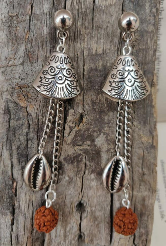 Rudraksh Jhumki golden earrings with two chains