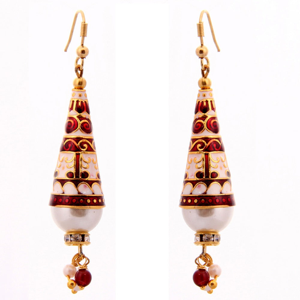 Emaillierte Jhumkis - Mini Ohrhänger mit elegantem Rot-Weiß-Muster