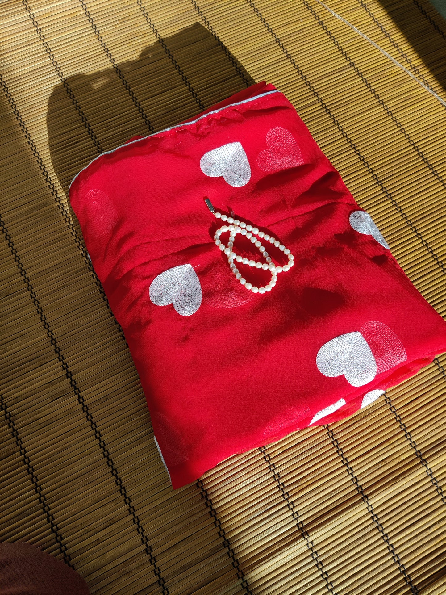 Heart embroidery Ready to Wear Saree in Red