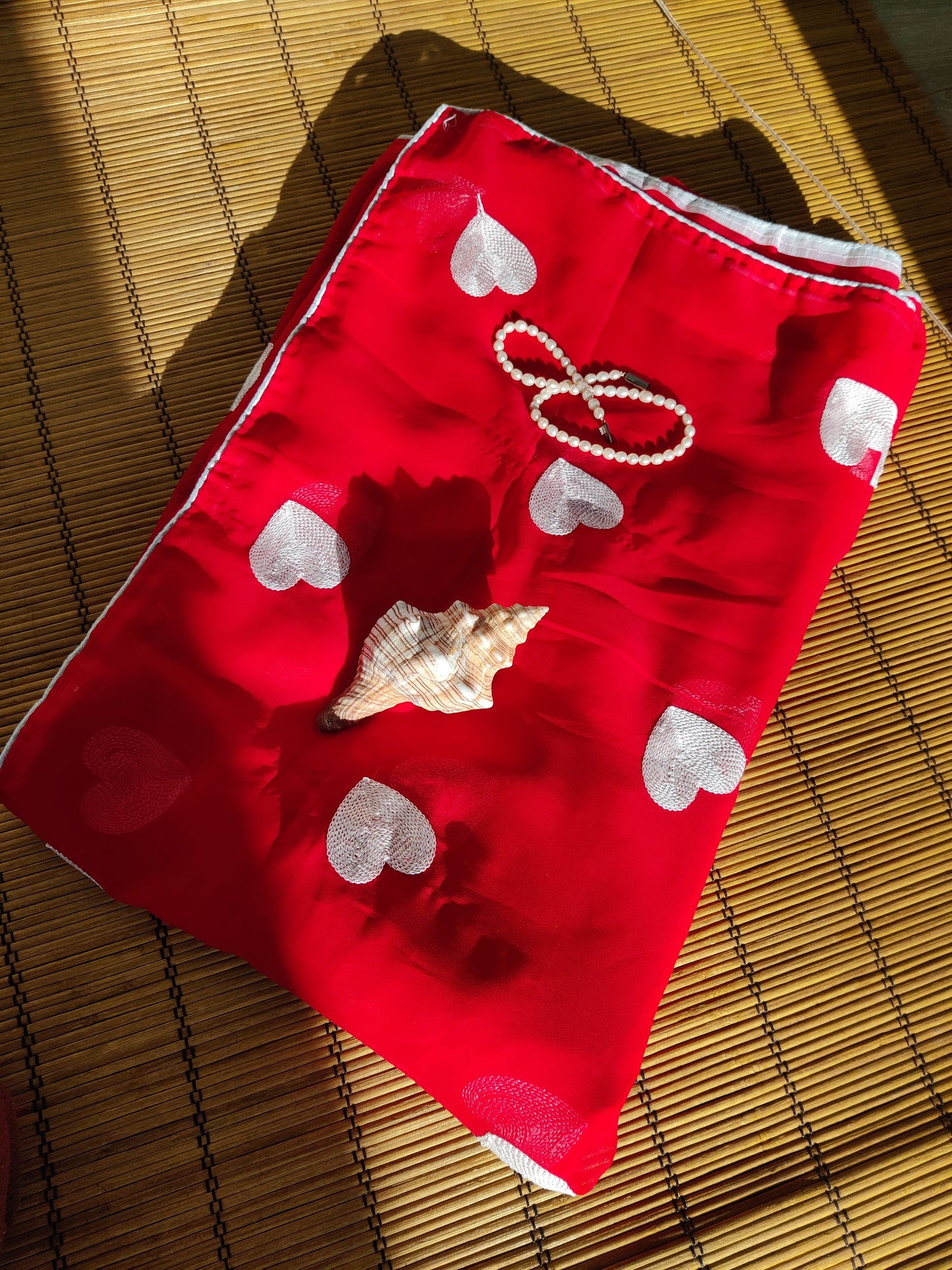 Heart embroidery Ready to Wear Saree in Red
