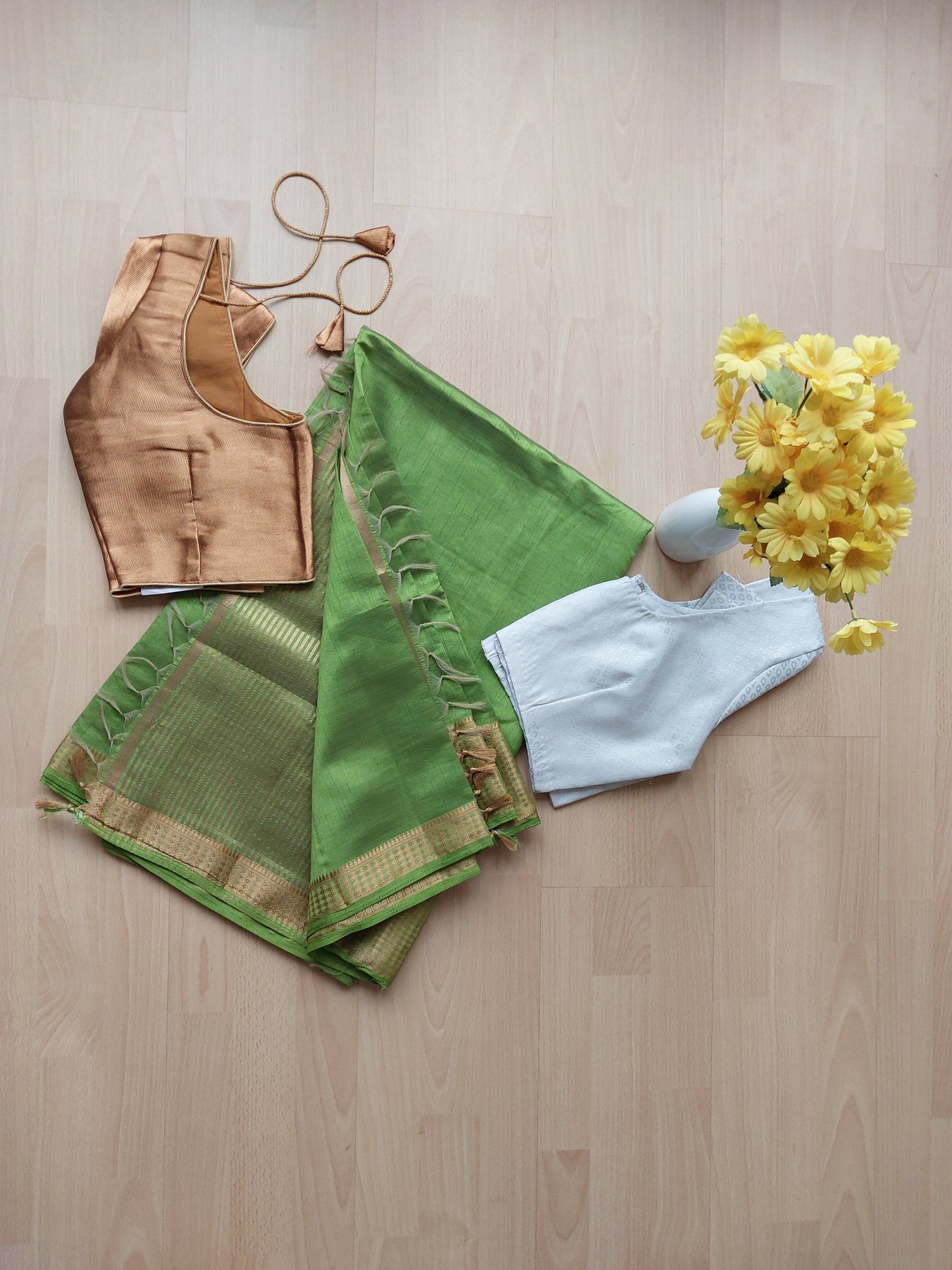 Olive green colour saree (Buy or Rent)