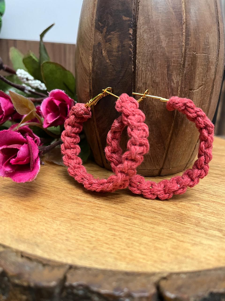 Ohrringe - Maroon Loop Macrame Art Earrings