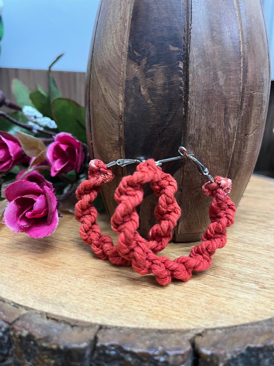 Ohrringe - Maroon Loop Macrame Art Earrings