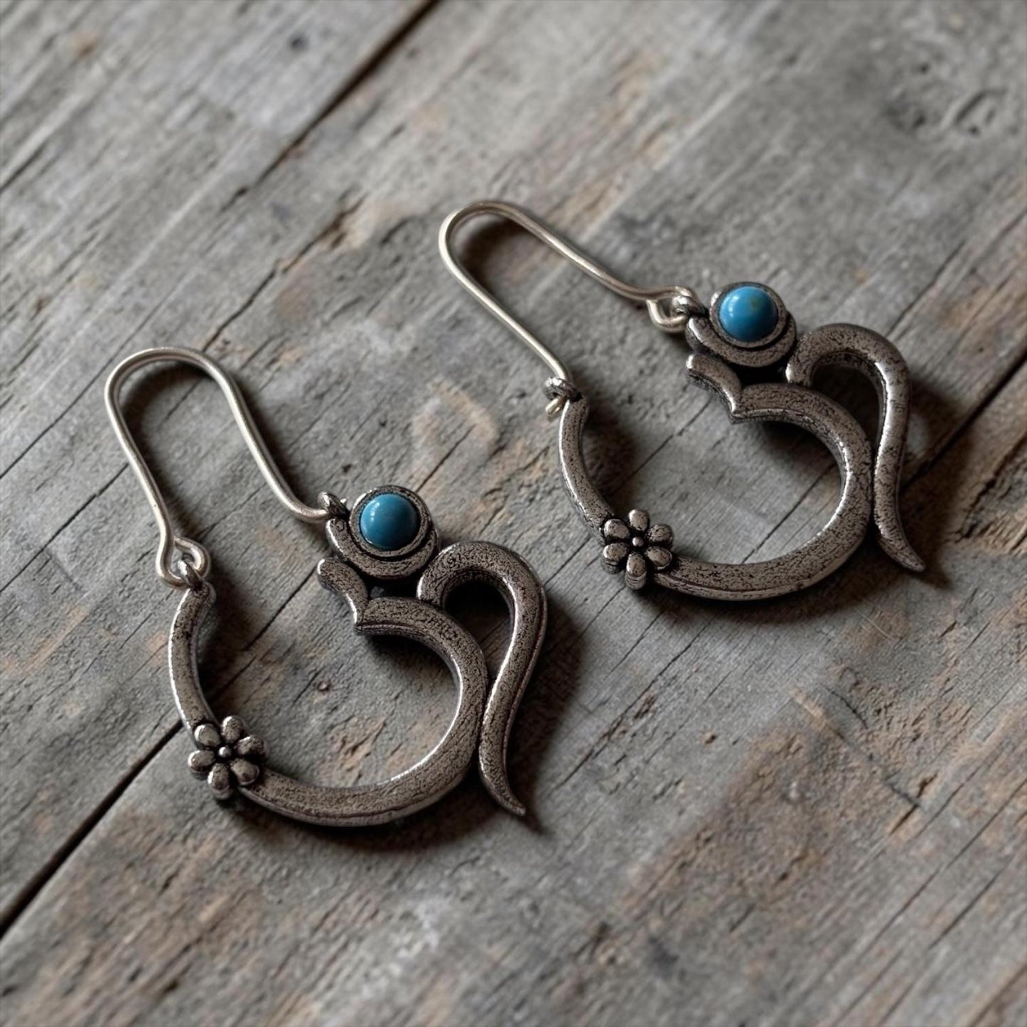 Earrings - Oxidised Turquoise 'Om' Drops