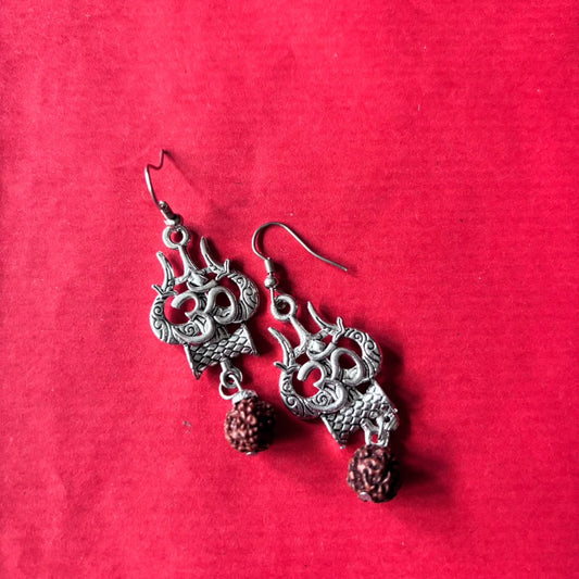 Earrings - Trident Om with Rudraksha