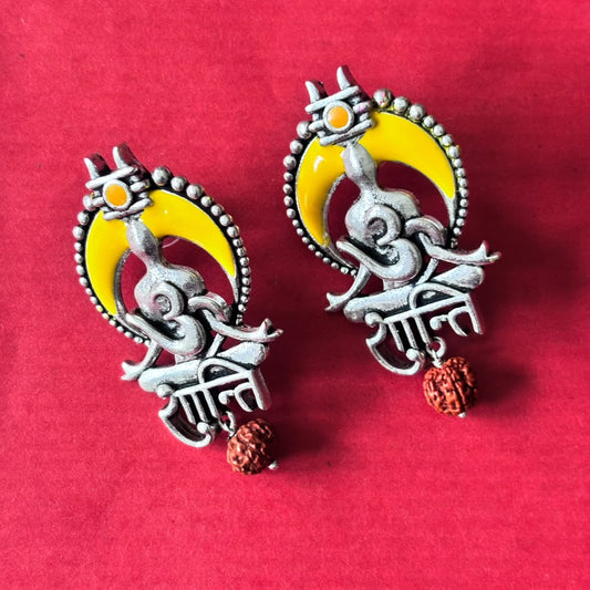 Earrings - Oxidized Om Symbol Earrings with Rudraksha Beads
