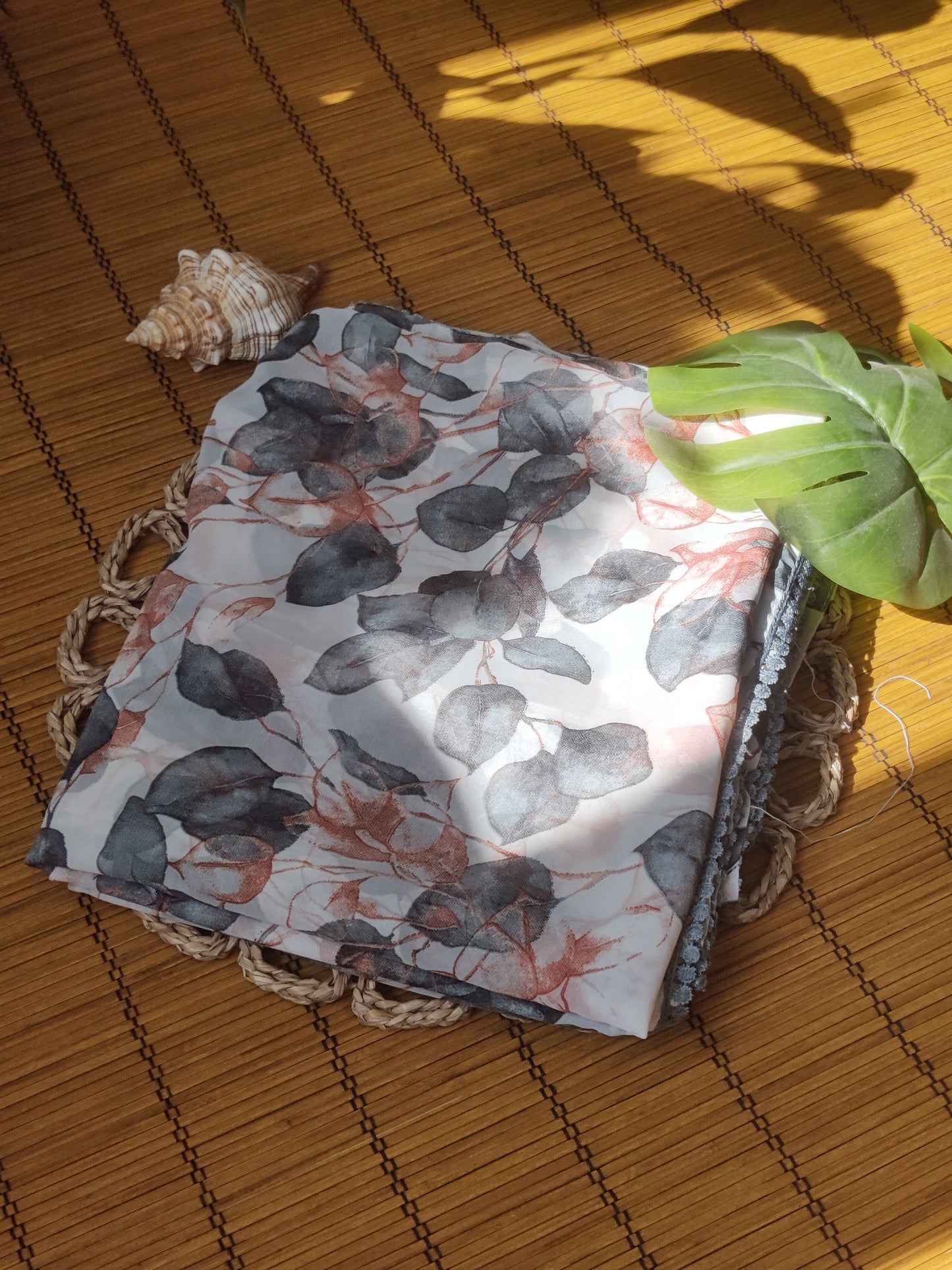 Leafy print Ready to Wear Saree in Grey