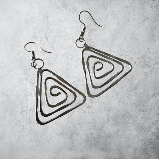 Earrings - Silver-tone spiral triangle drops