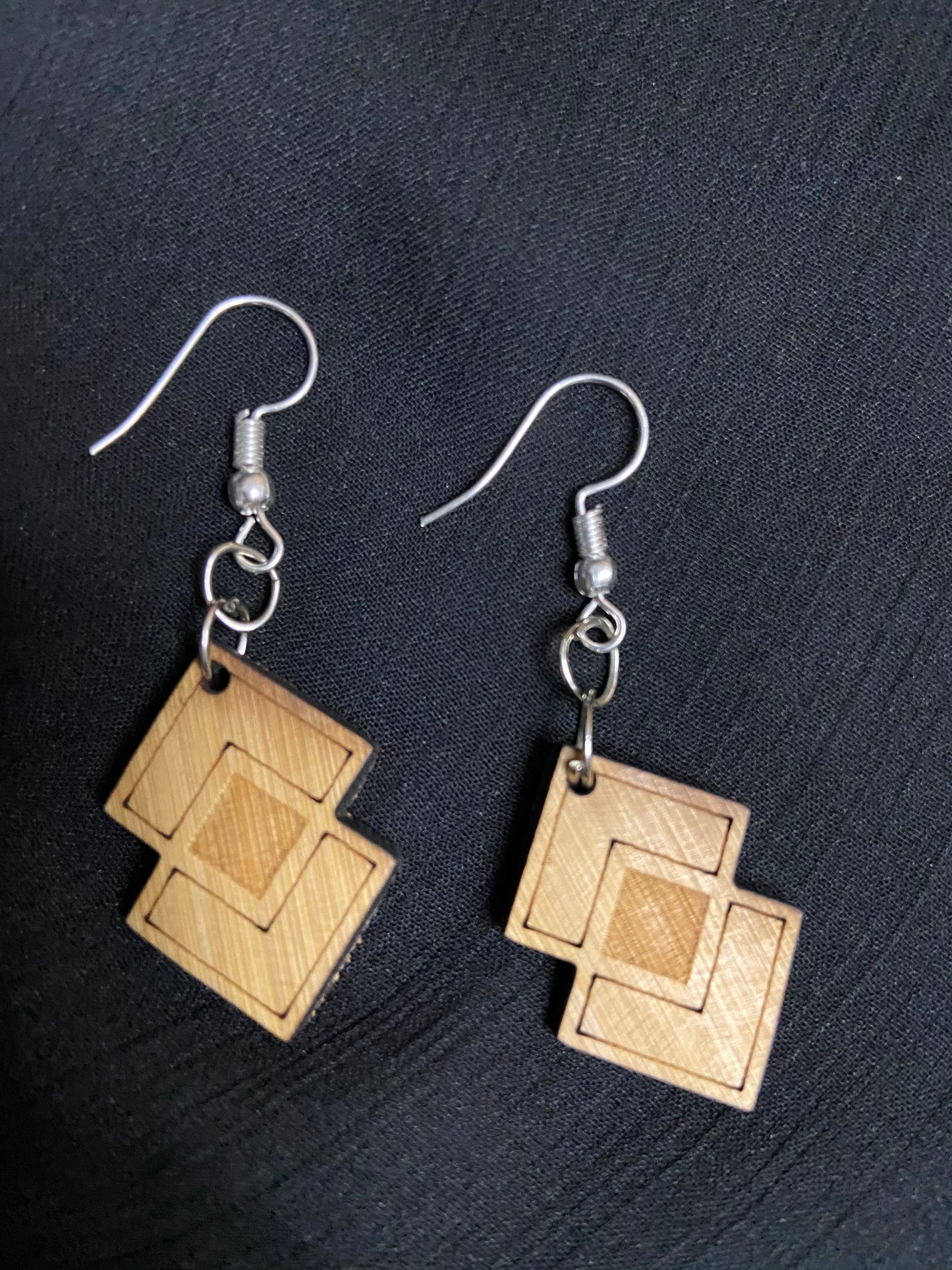 Bamboo dangler square in square earrings