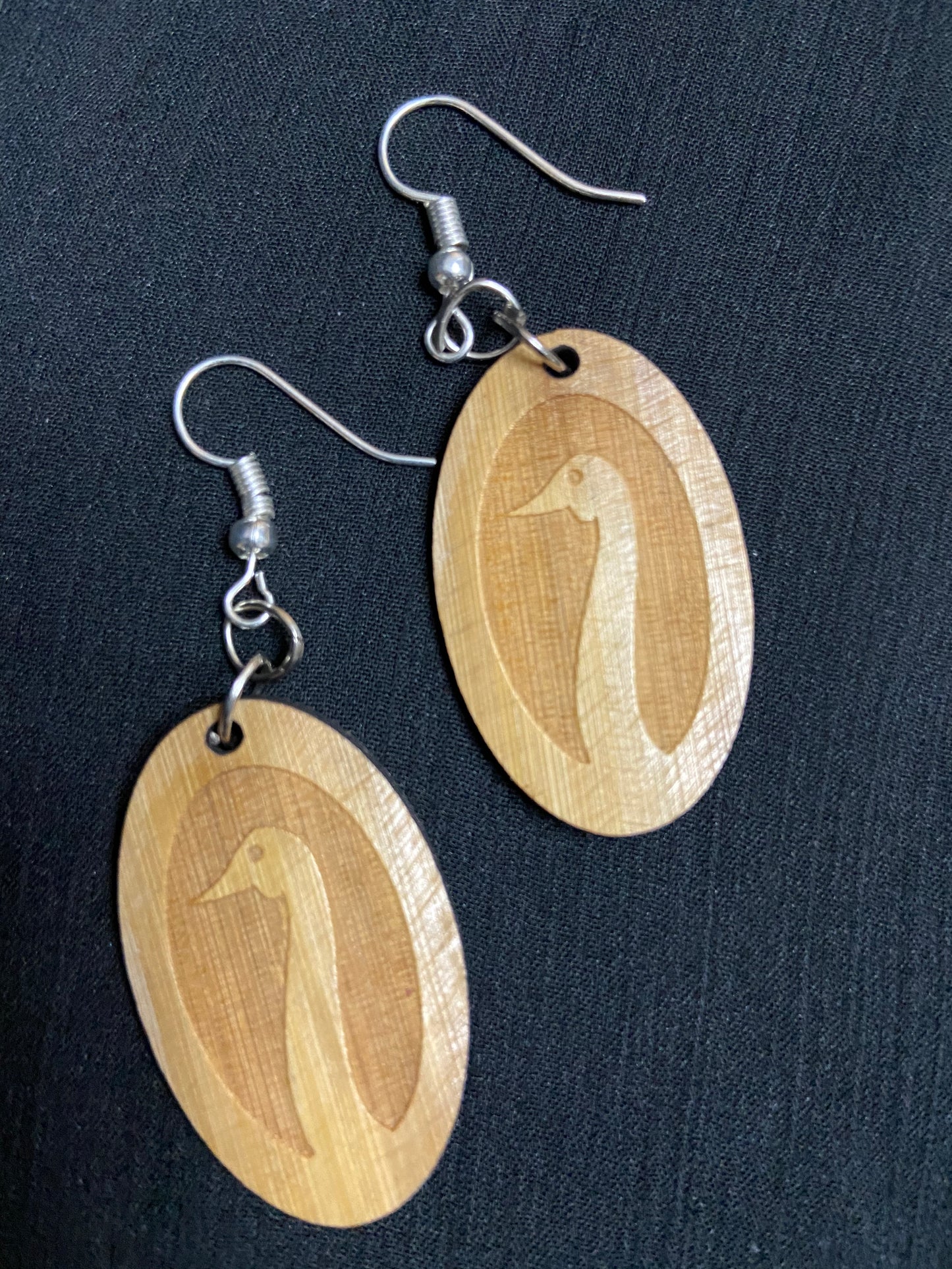 Bamboo dangler earrings with duck neck