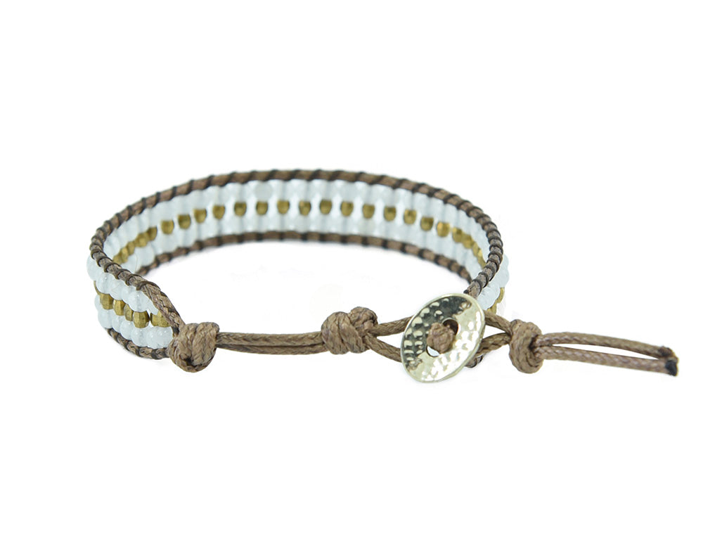 Armband - Weiß Perlen auf gewachstem Polyester Perlen