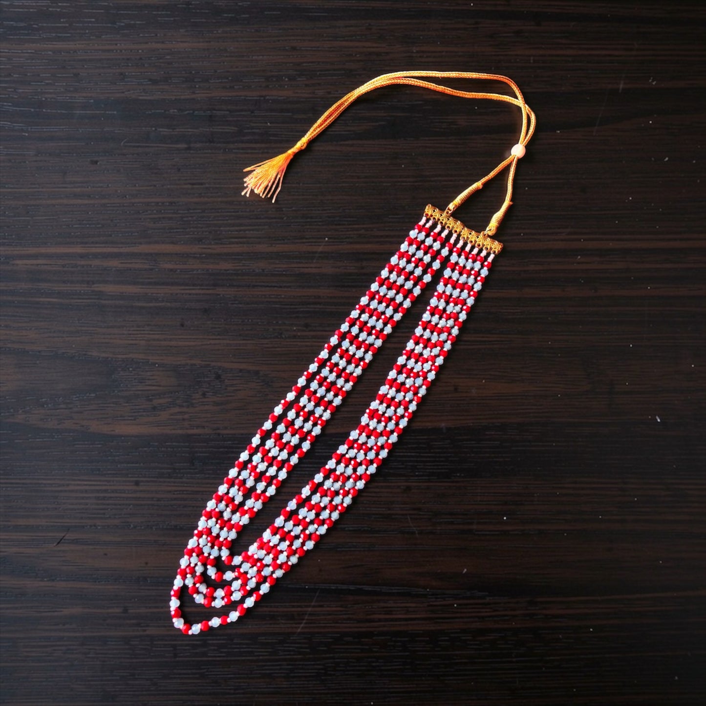 Necklace -Boho Red & Blue Beaded