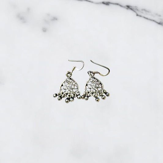 Silver Earrings - Antique Silver Filigree Drops