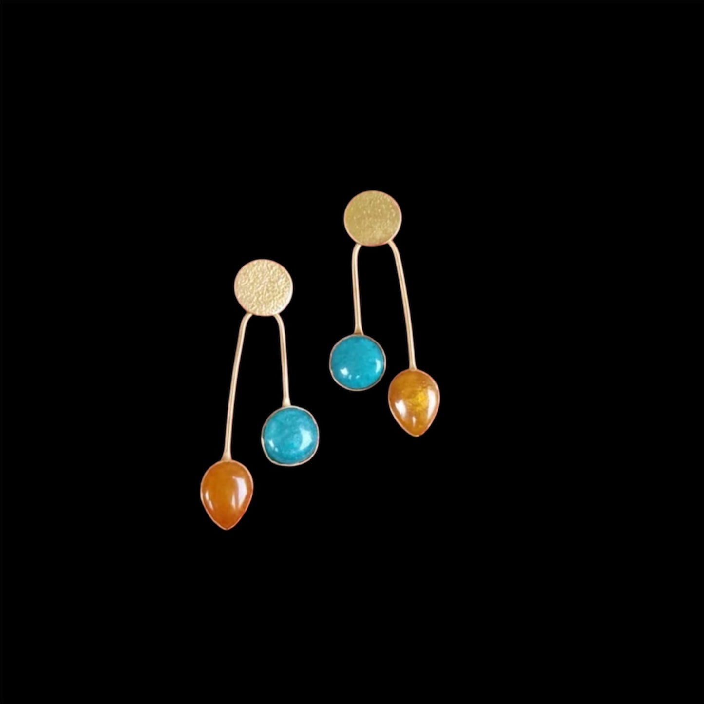 Two drops earring, turquoise and brown