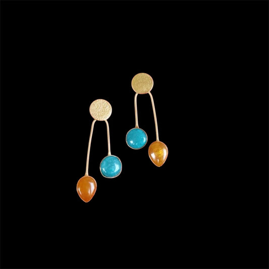 Earrings - Amber & Turquoise Drops