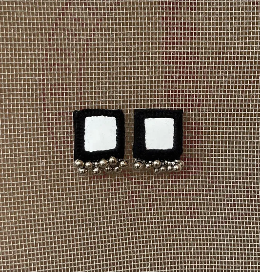 Ohrringe - Black square earring with mirror work