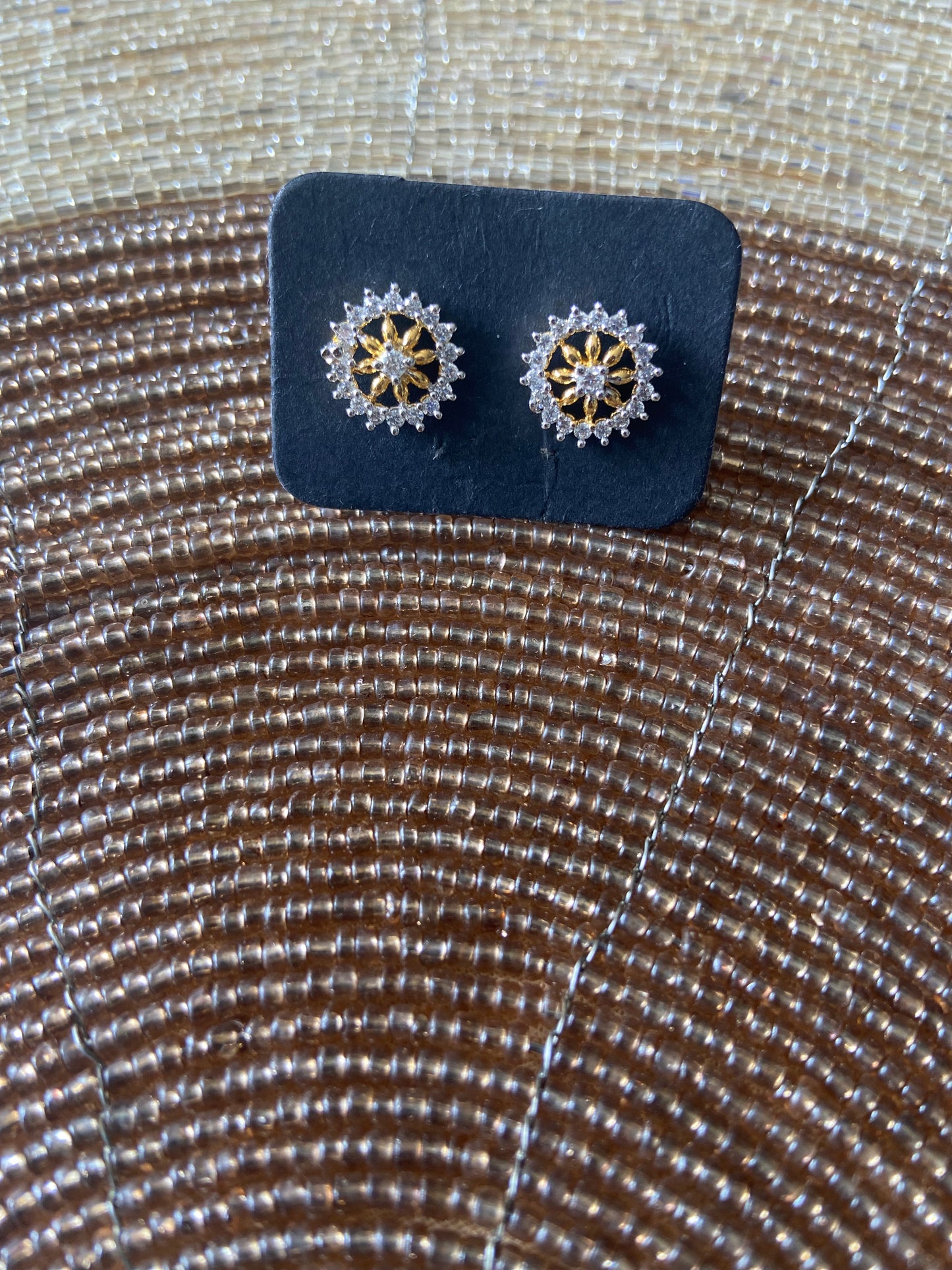 Wheel stud earring with faux stones