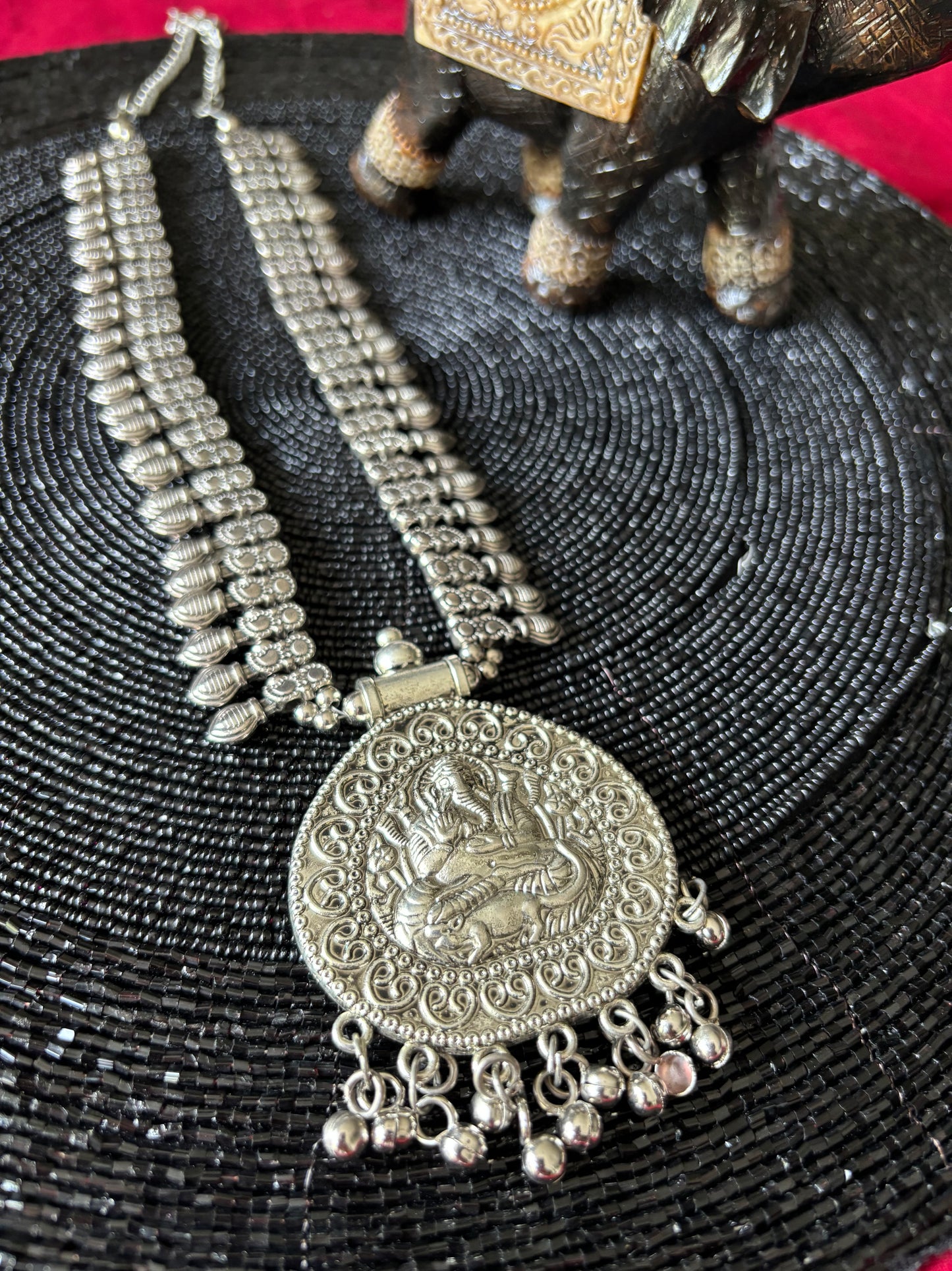 Ganesha - long oxidized necklace