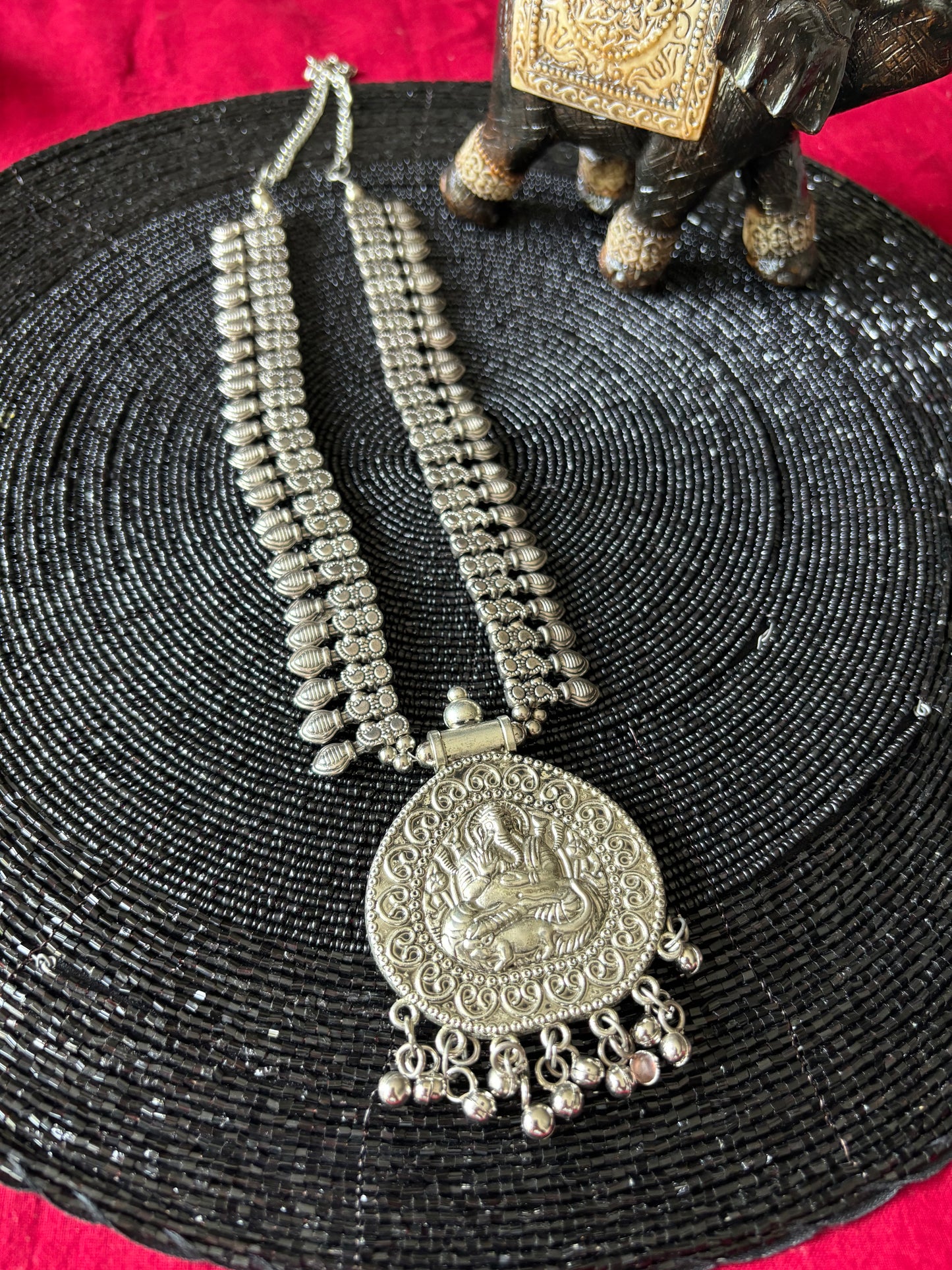 Ganesha - long oxidized necklace