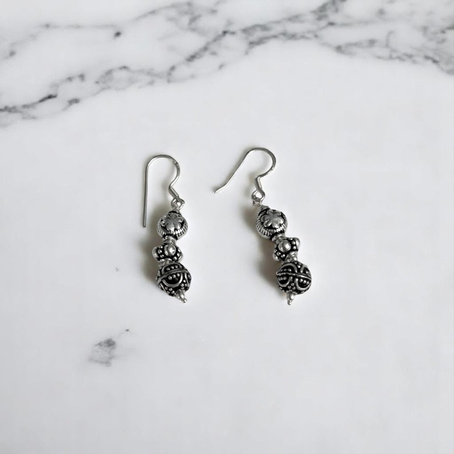 Silver Earrings - Antique Beaded Drops