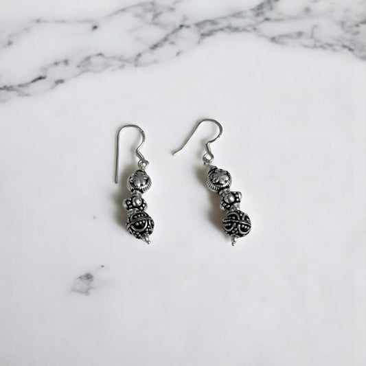 Silver Earrings - Antique Beaded Drops