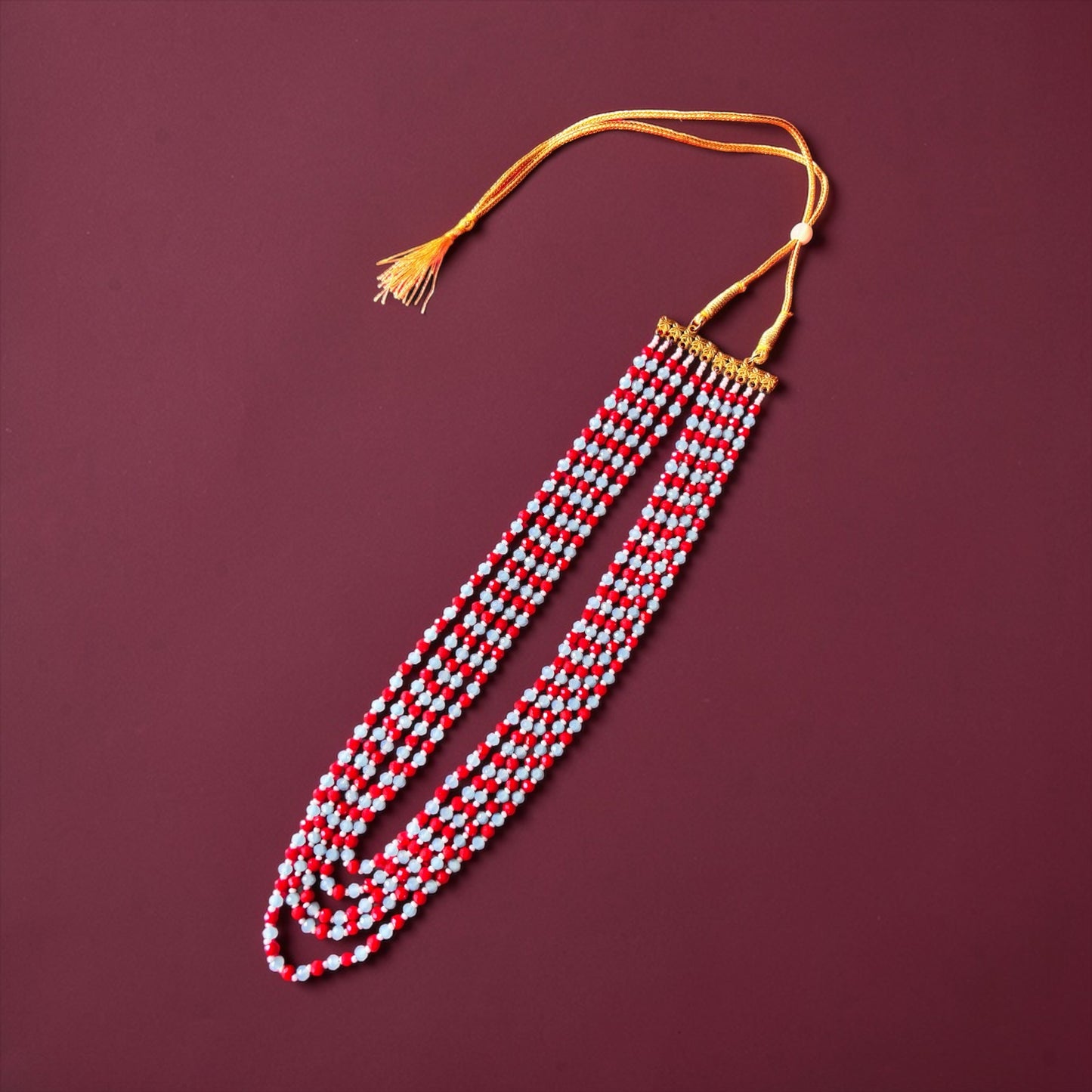 Necklace -Boho Red & Blue Beaded