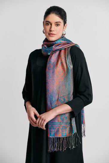 100% Silk Jamawar Scarf – Luxury Fine Silk Wrap – Smooth, Soft, Elegant