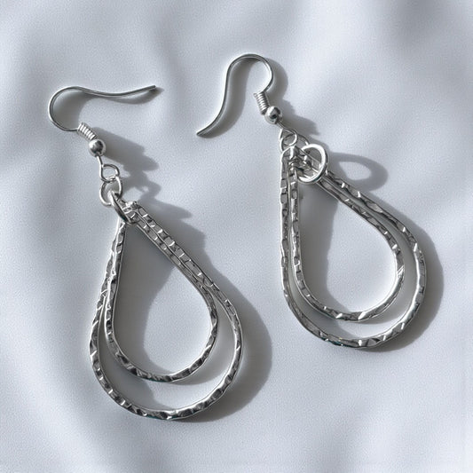 Earrings - Silver Ripple Teardrop