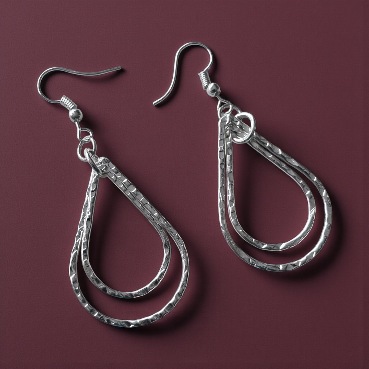 Earrings - Silver Ripple Teardrop