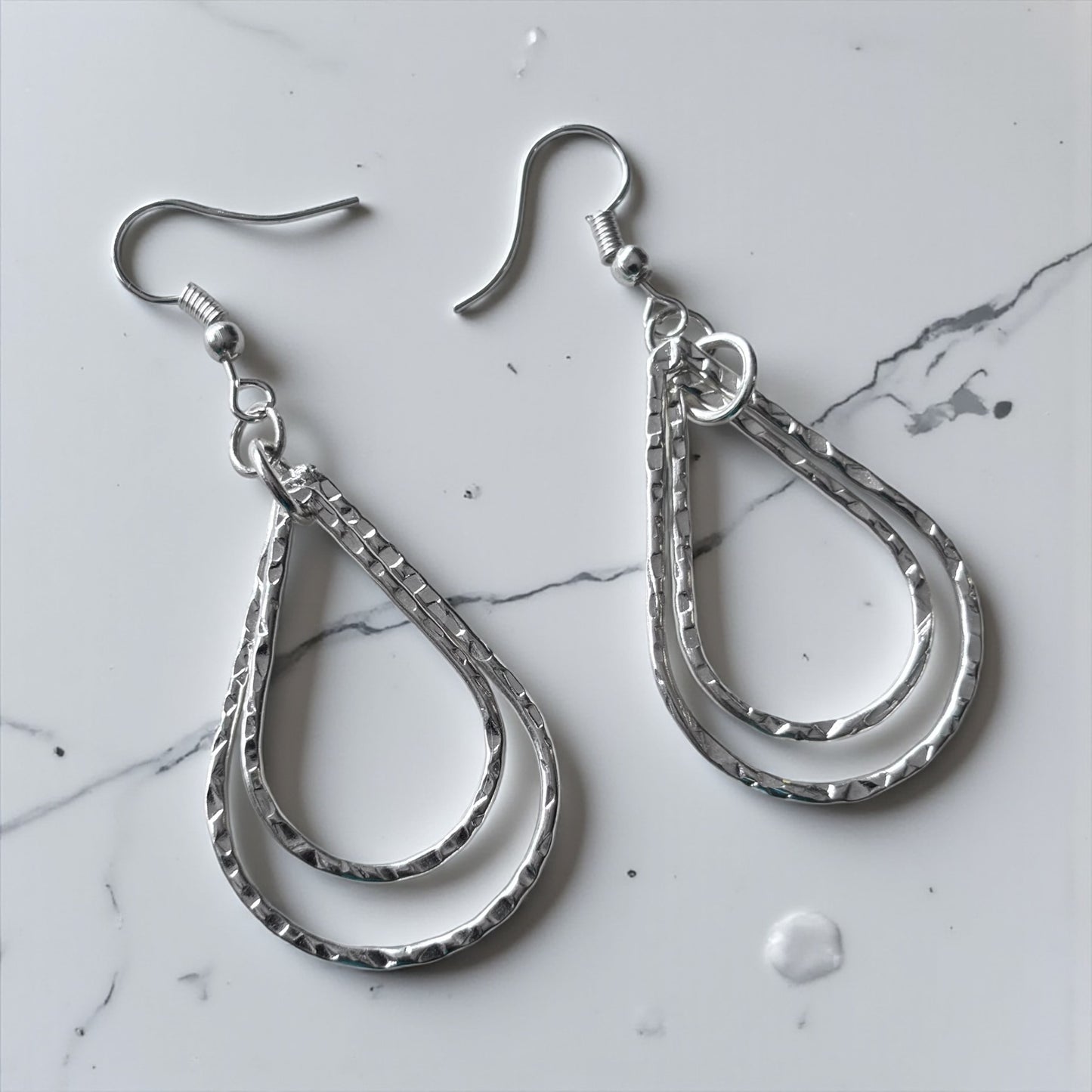 Earrings - Silver Ripple Teardrop