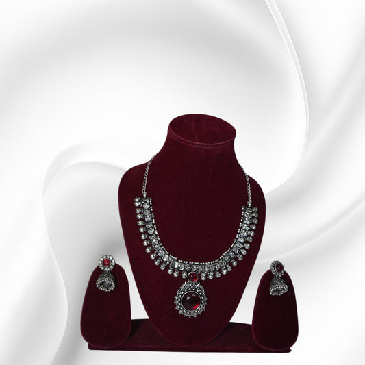 Oxidised Necklace - Rustic Royale Deep Red