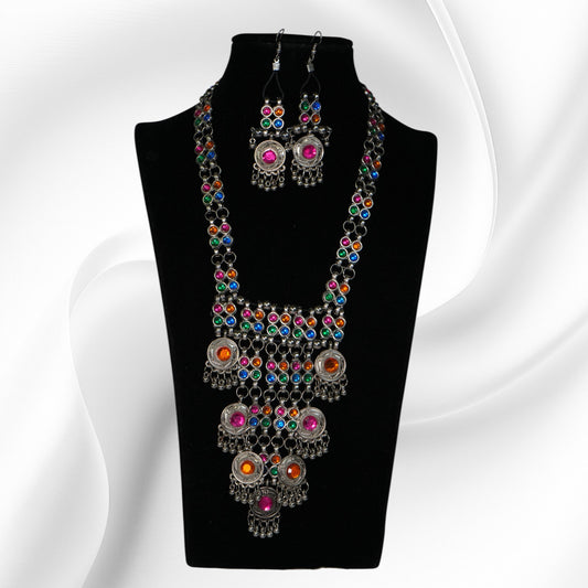 Oxidised Necklace - Banjara Bloom in Multicolour