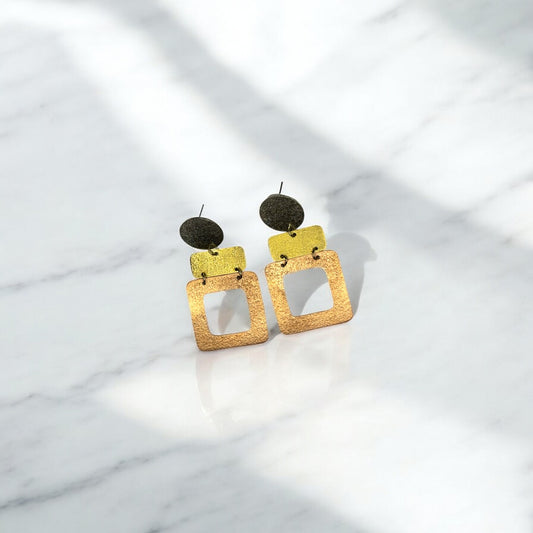 Earrings - Rectangle & Circle Drops