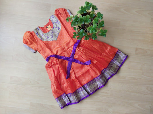 Orange colour frock with belt for girls (Buy or Rent)