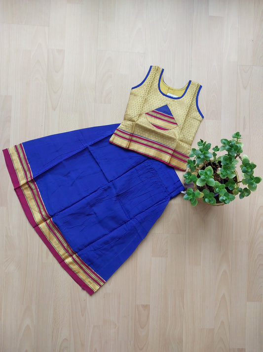Navy blue Parkar with contrast golden colour Polka (Buy or Rent)