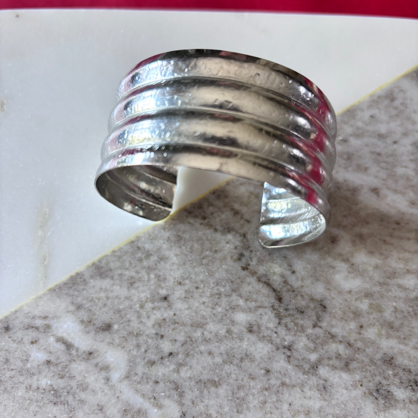 Bracelet- wide hammered open cuff