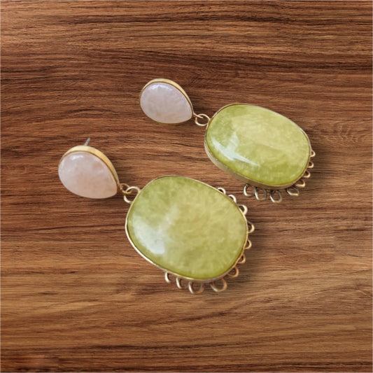 Earrings - Peach and Lemon Green Oval Studs