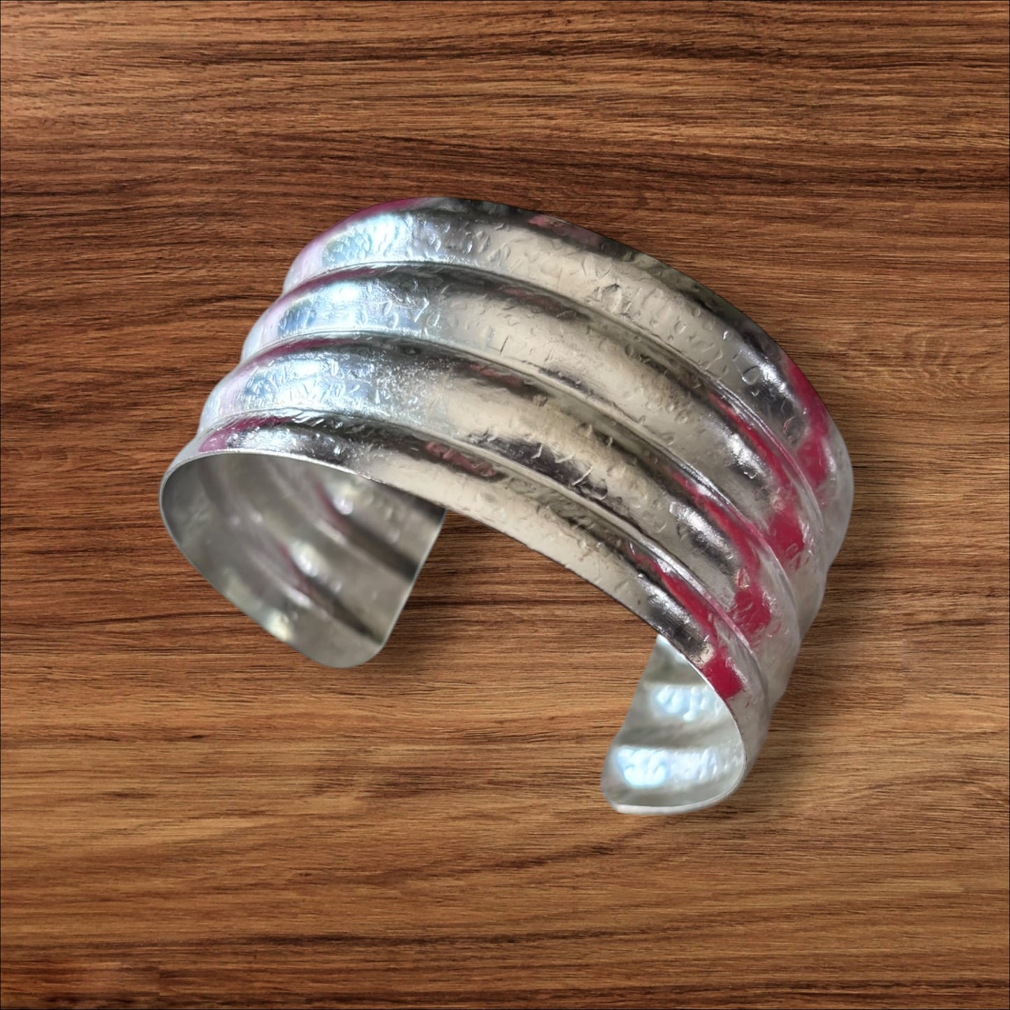 Bracelet- wide hammered open cuff