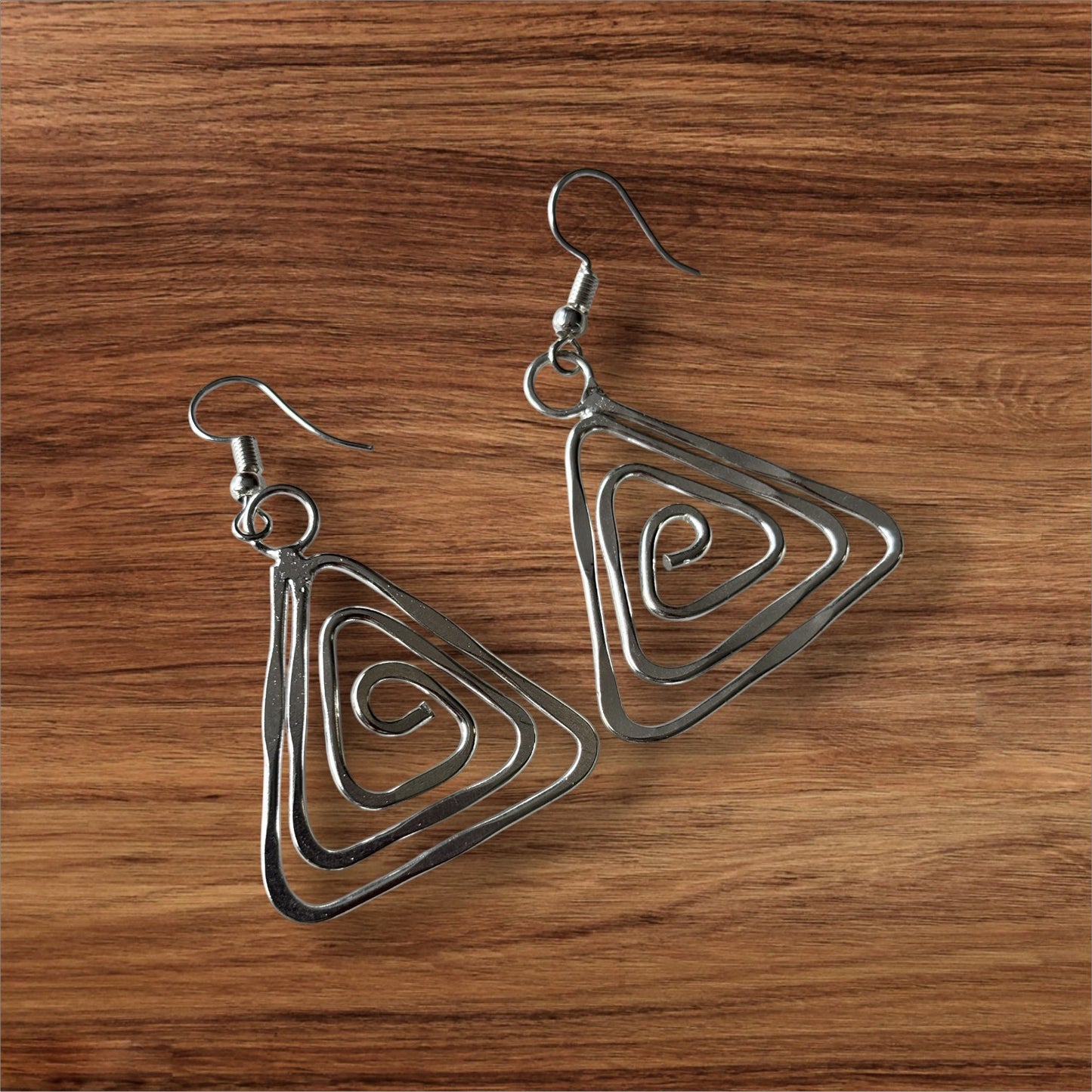Earrings - Silver-tone spiral triangle drops