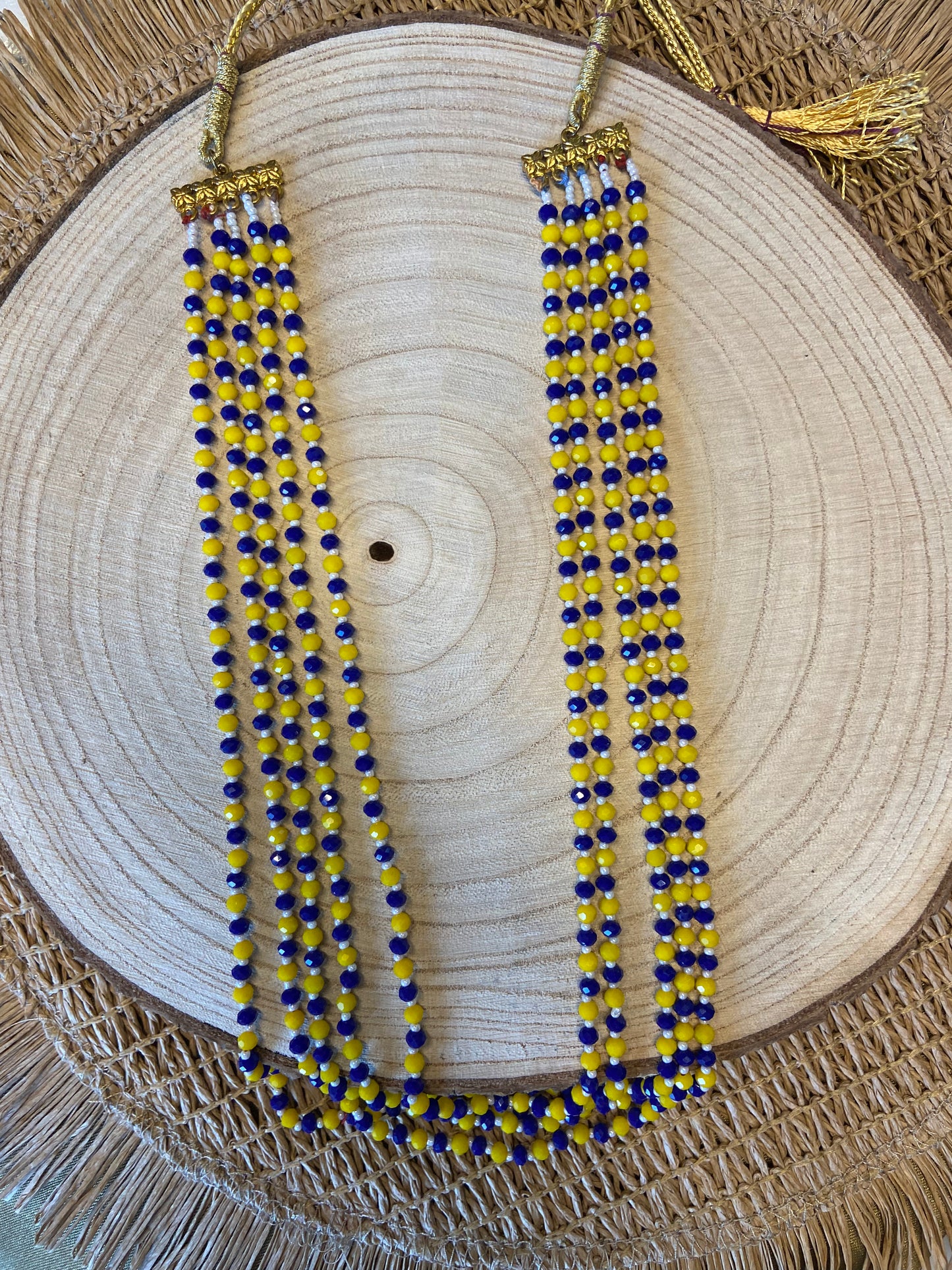 Ketten - 5 layer beaded necklace in yellow and blue colour