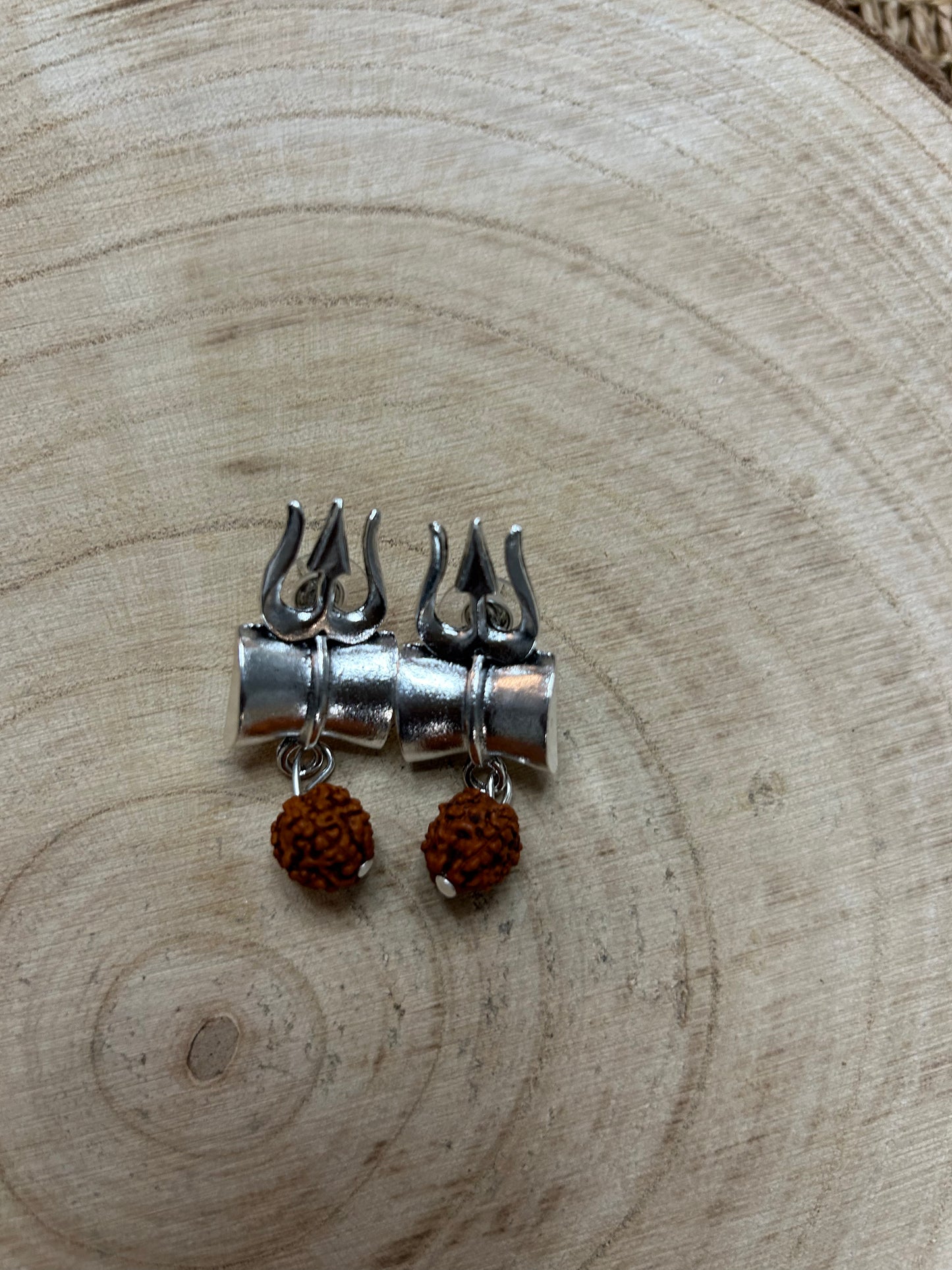 Oxidized earrings with damru and rudraksh