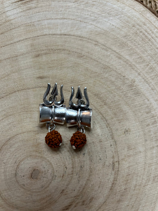 Oxidized earrings with damru and rudraksh