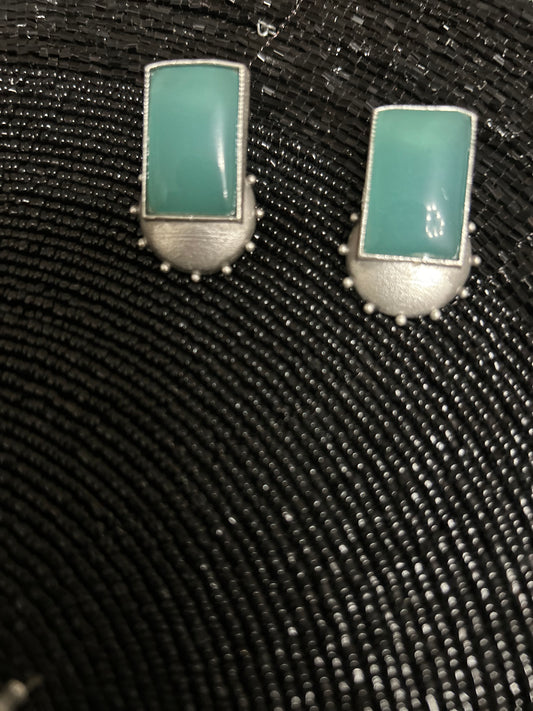 Oxidised antique earrings with turquoise faux stone