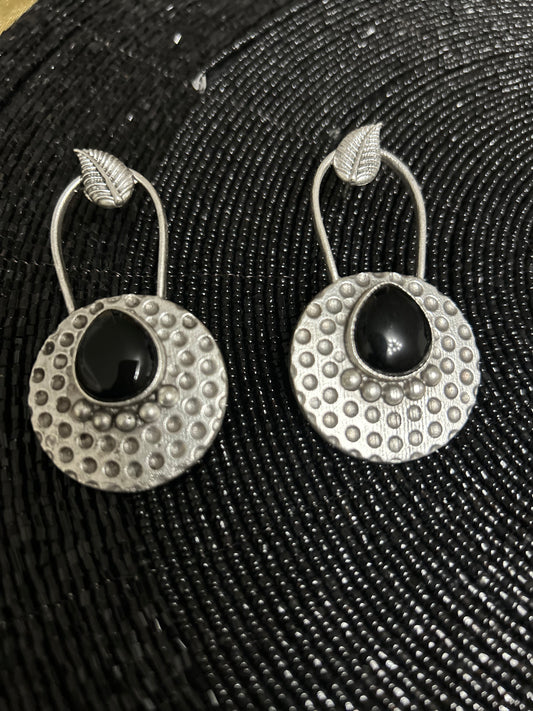 Oxidised antique earrings with black lock