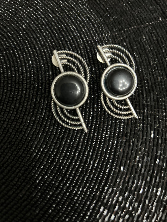 Oxidised antique earrings with black disc