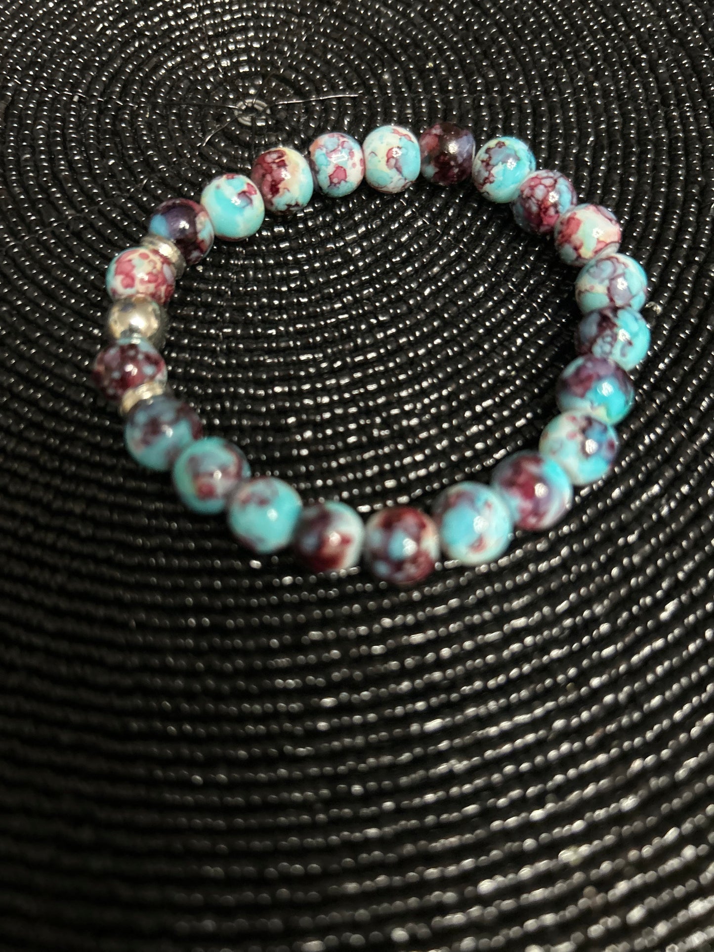 Elegant glass beads bracelet - turquoise, brown