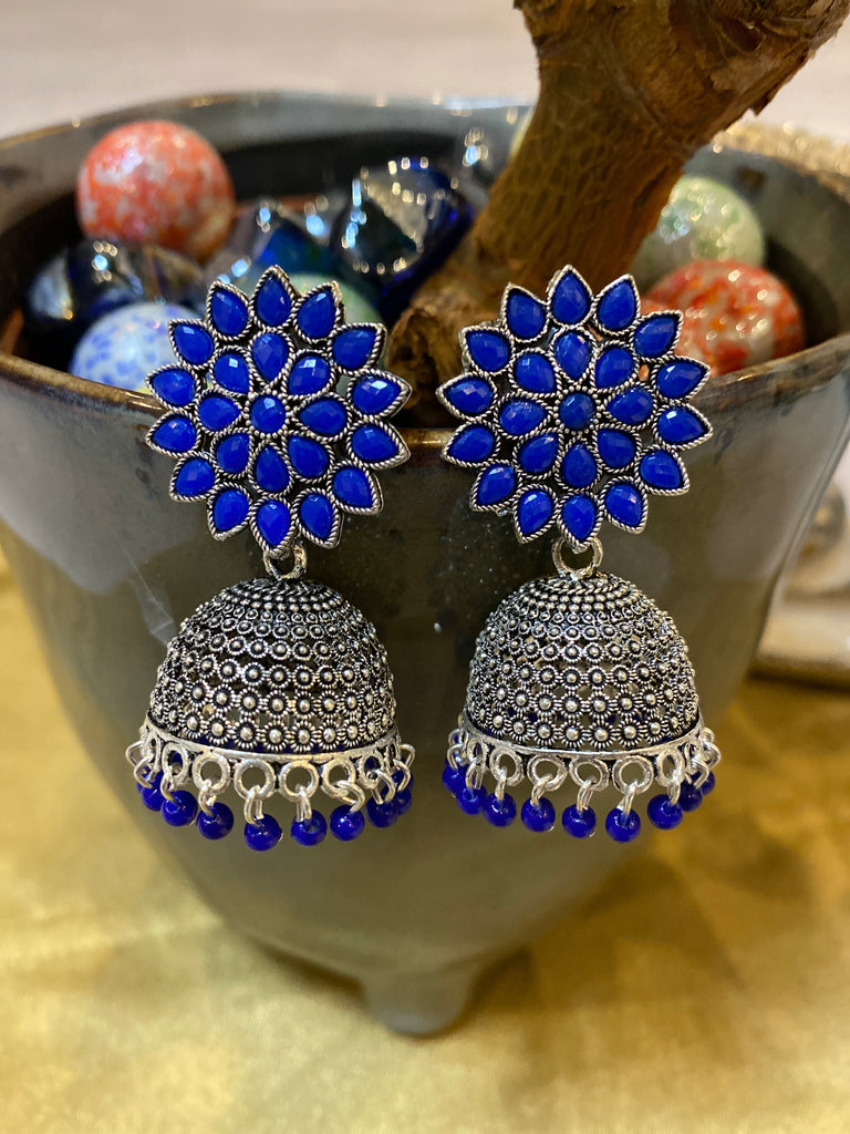 Ohrringe - Oxidized Jhumki - Blau