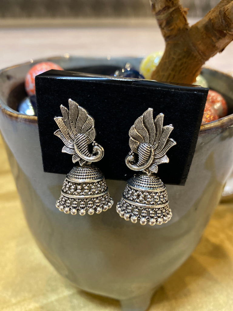 Ohrringe - Oxidized Jhumki Peacock