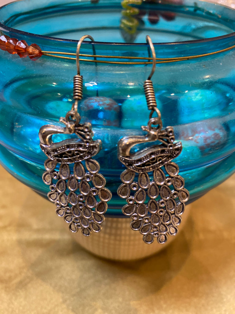 Ohrringe - Oxidized Jhumki Peacock