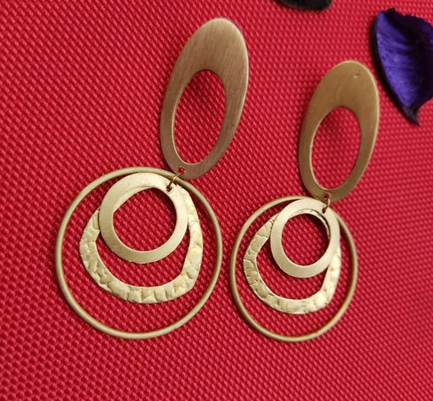 Ohrringe - Messing, Goldene, drei Ringe
